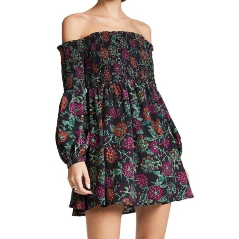 Likely Manning Smocked Floral Off-the-shoulder Mini Sun Dress